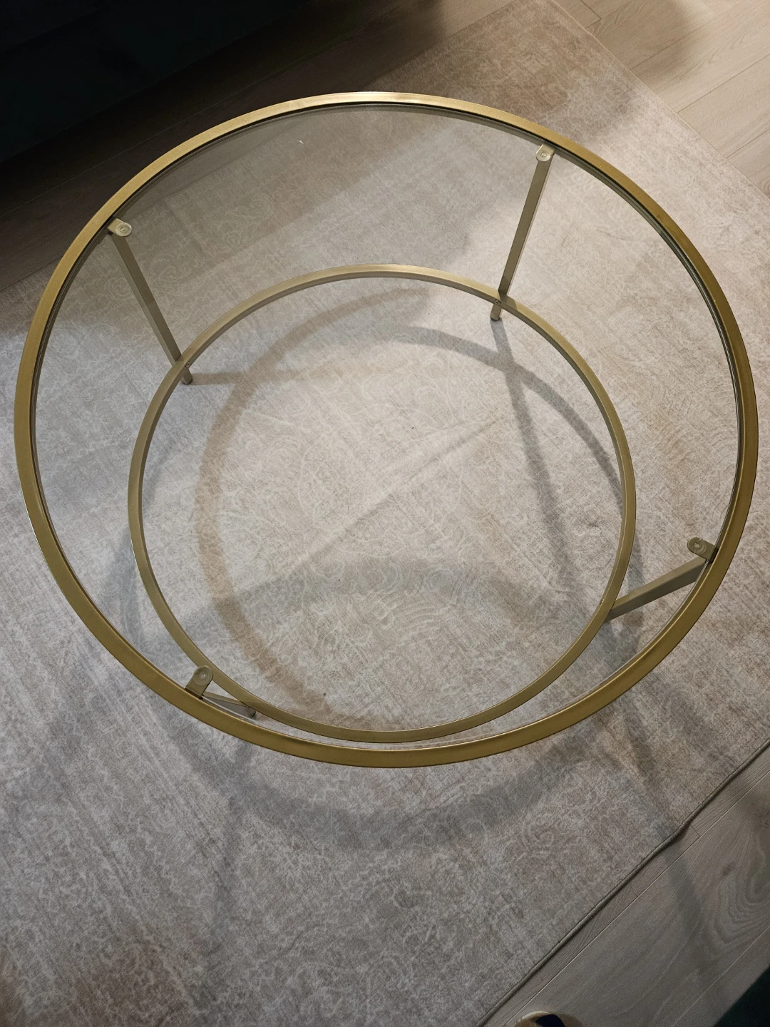 Round Glass Coffee Table with Gold Metal Frame
