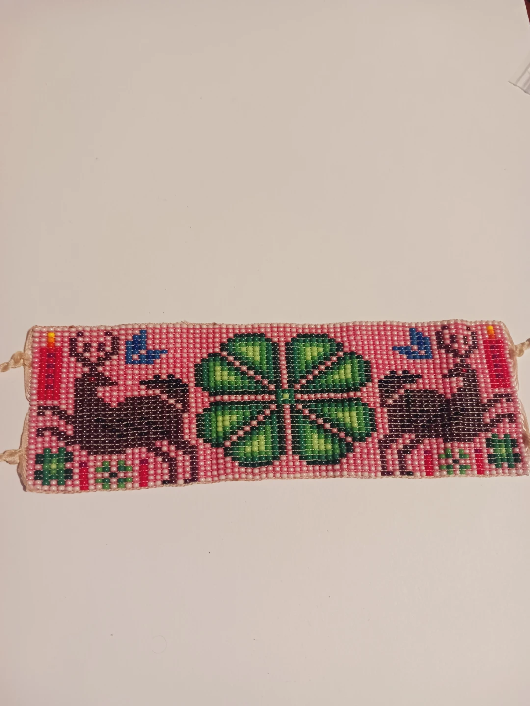 Handmade Beaded Bracelet with Clover and Deer Design - photo 2