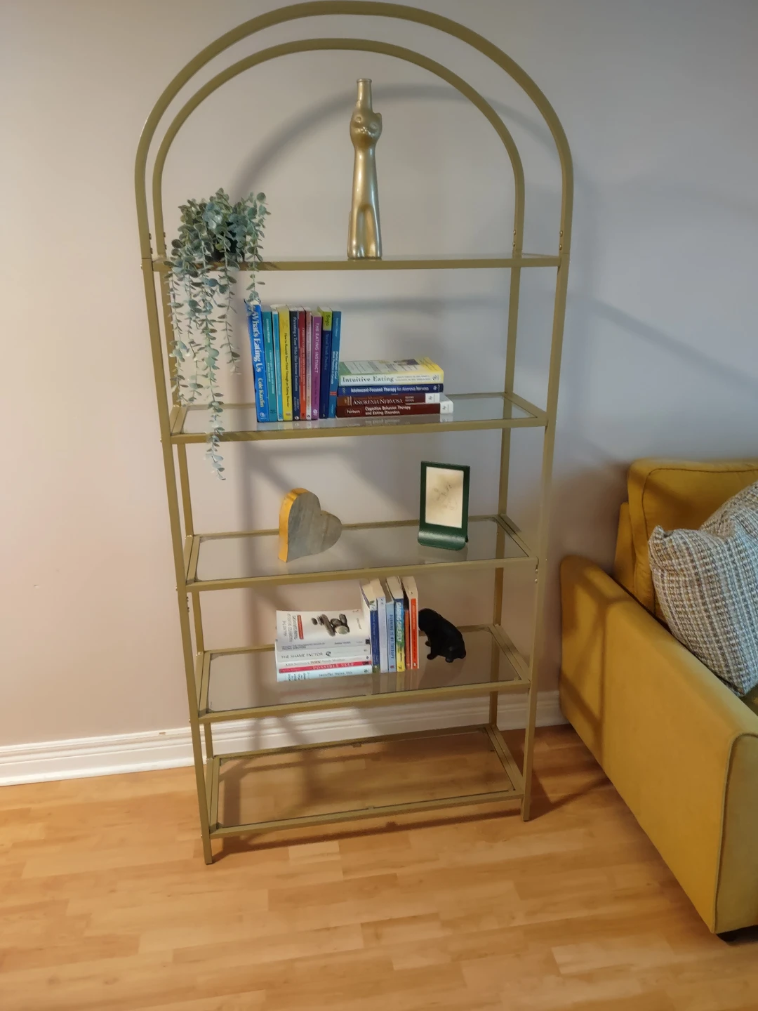 Gold Arch Bookshelf with Glass Shelves
