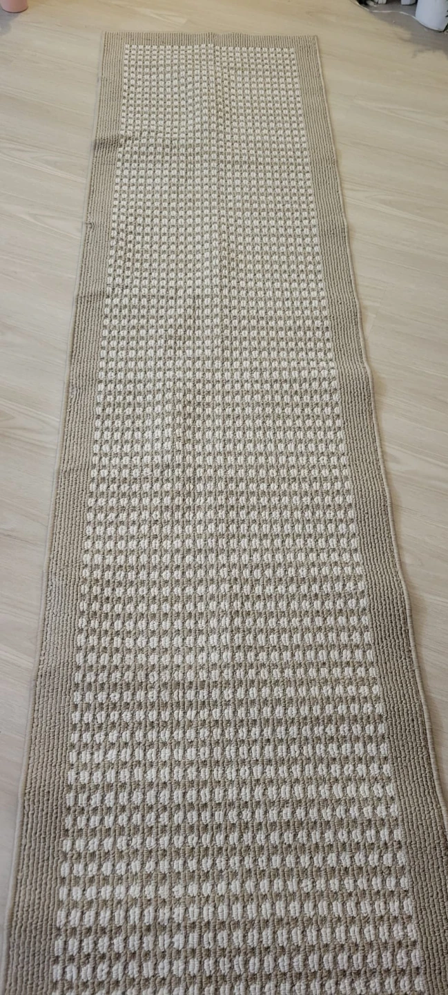 Beige and White Textured Runner Rug. size 8*2