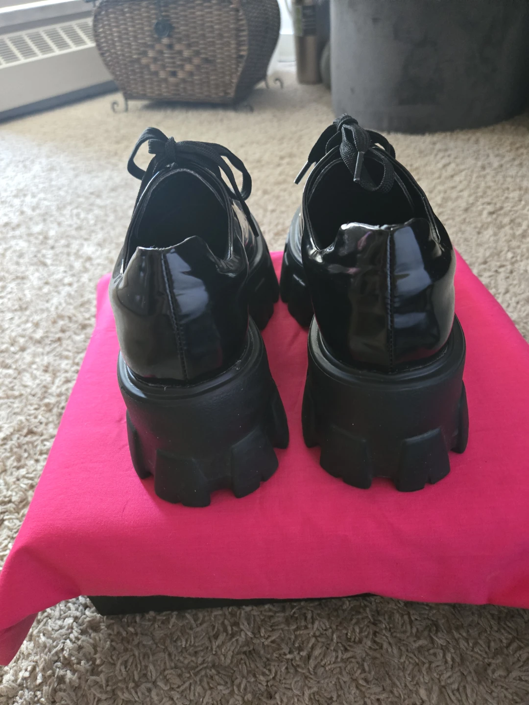 Black Patent Chunky Platform Lace-Up Shoes - photo 2