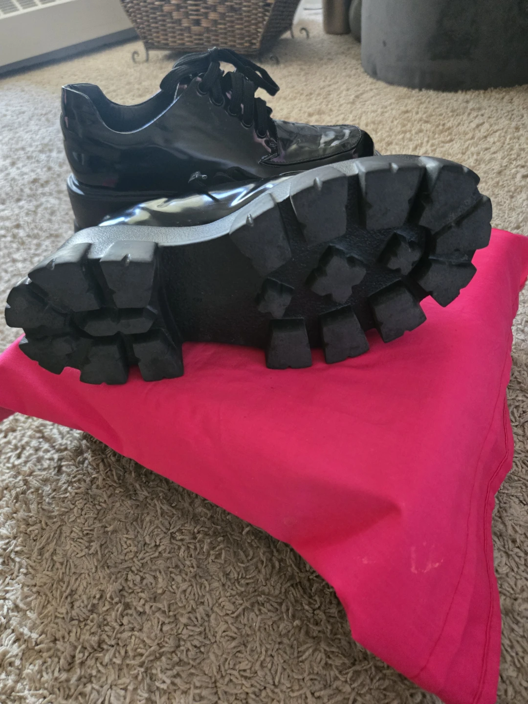 Black Patent Chunky Platform Lace-Up Shoes - photo 3