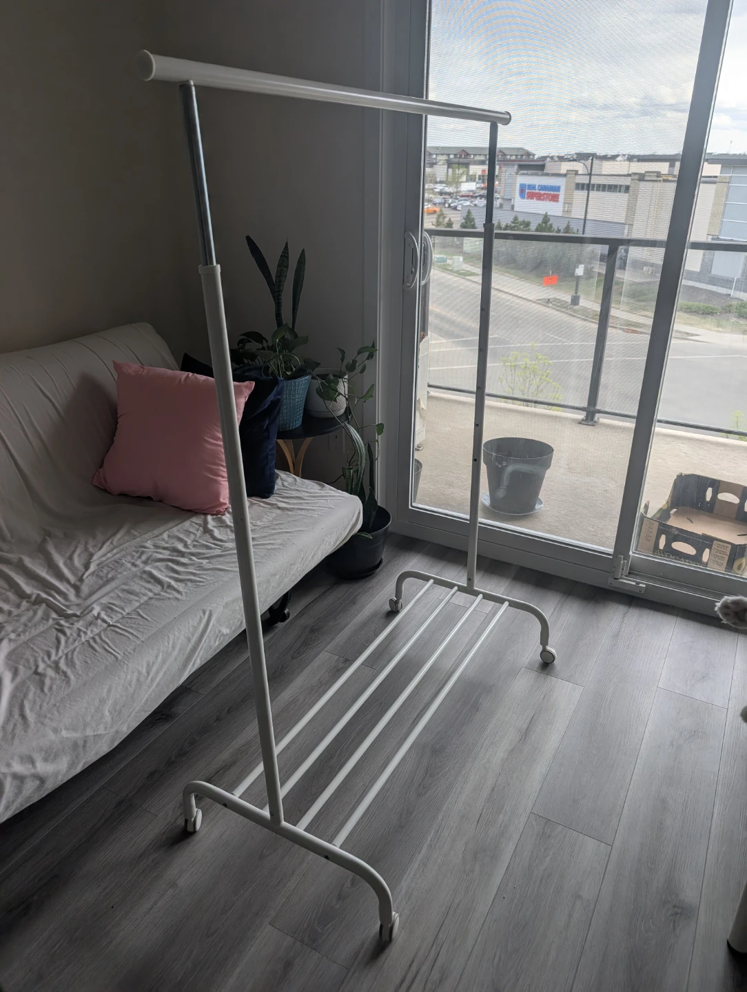 White Metal Clothes Rack with Wheels - photo 3