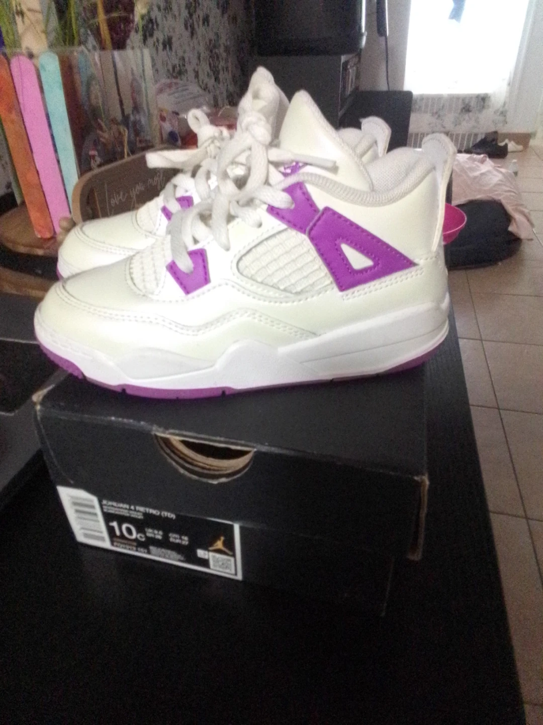 Air Jordan 4 Retro TD (Toddler) White/Purple Size 10C