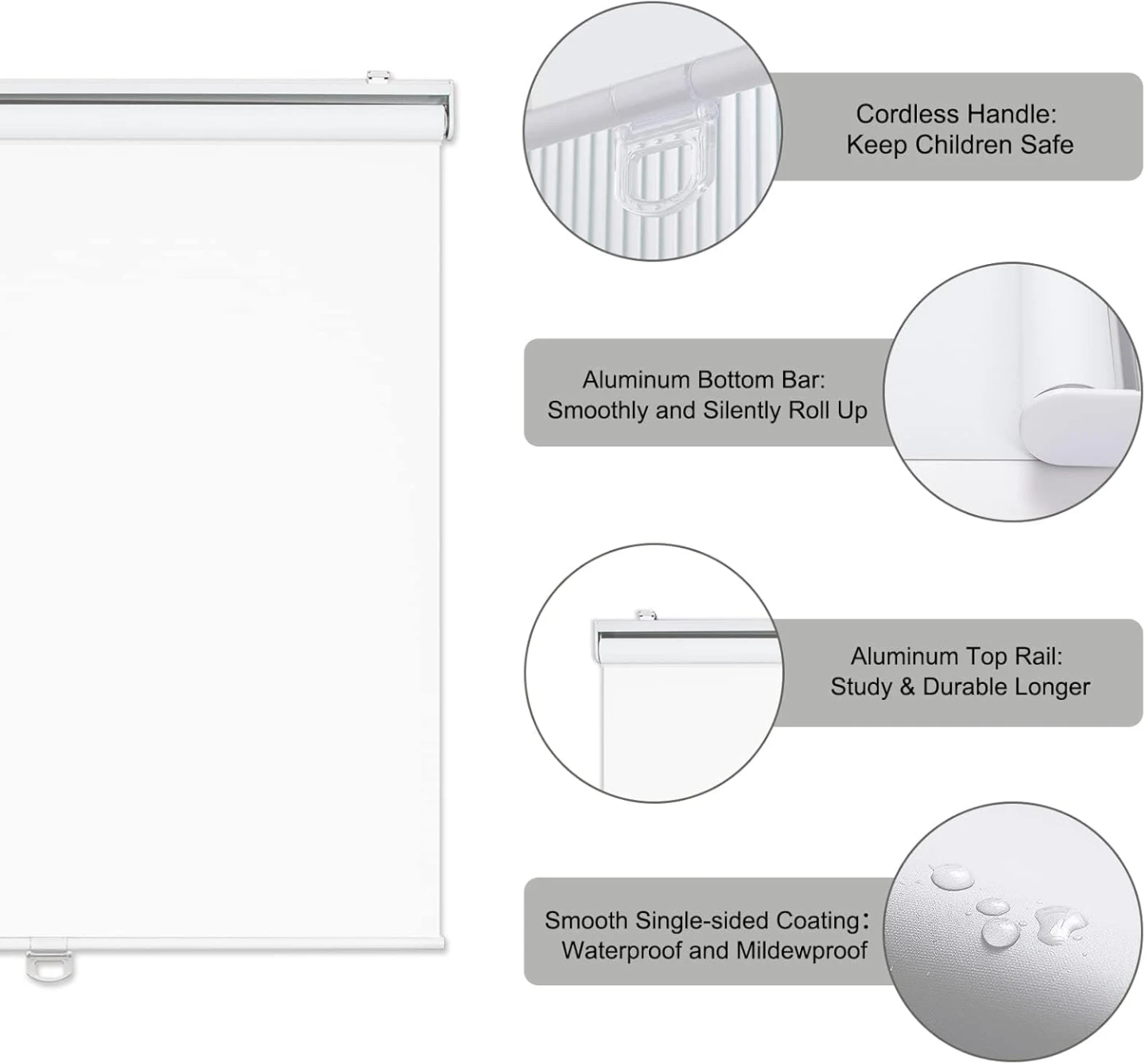 White Cordless Roller Shade - Blackout, UV Protection, - photo 3