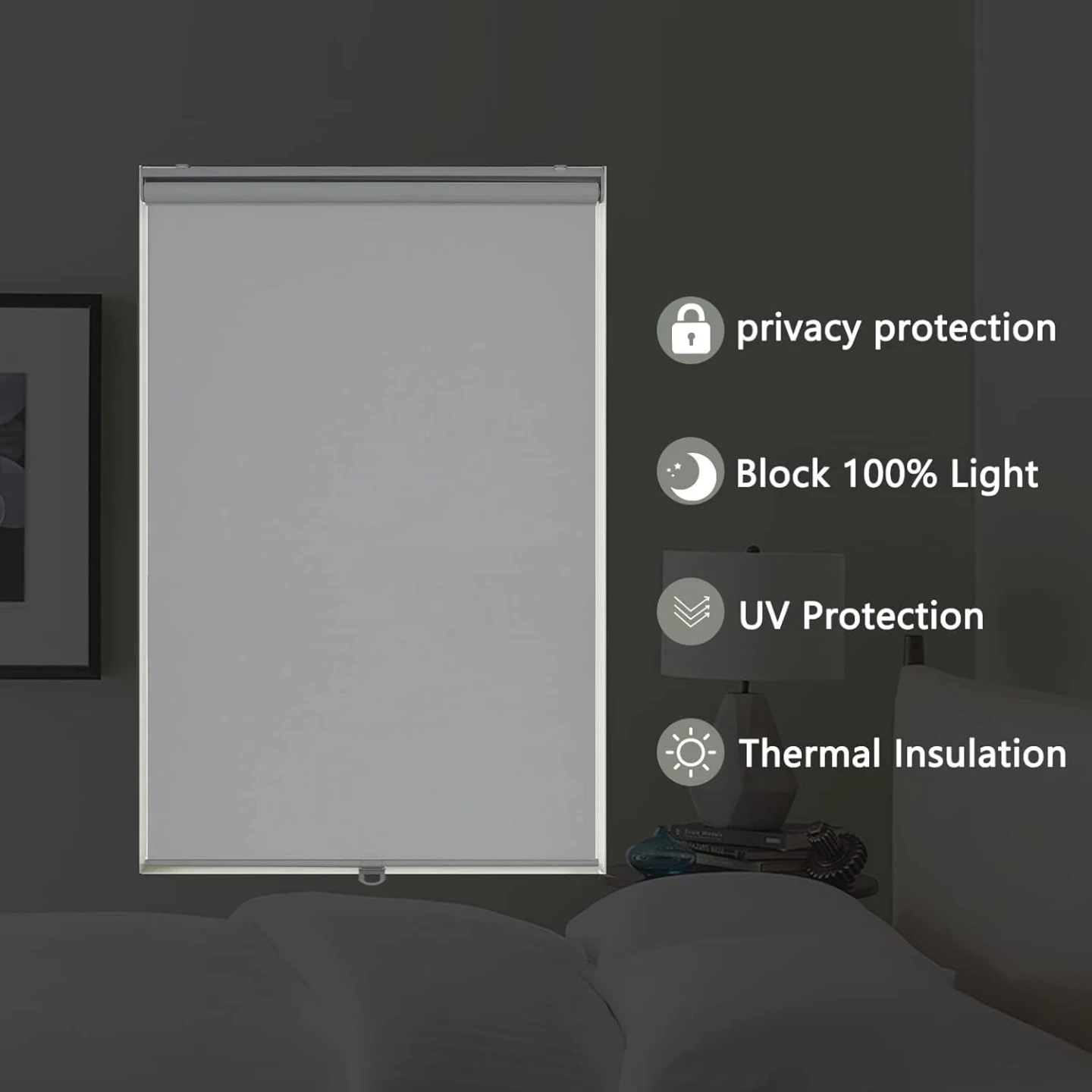 White Cordless Roller Shade - Blackout, UV Protection, - photo 4