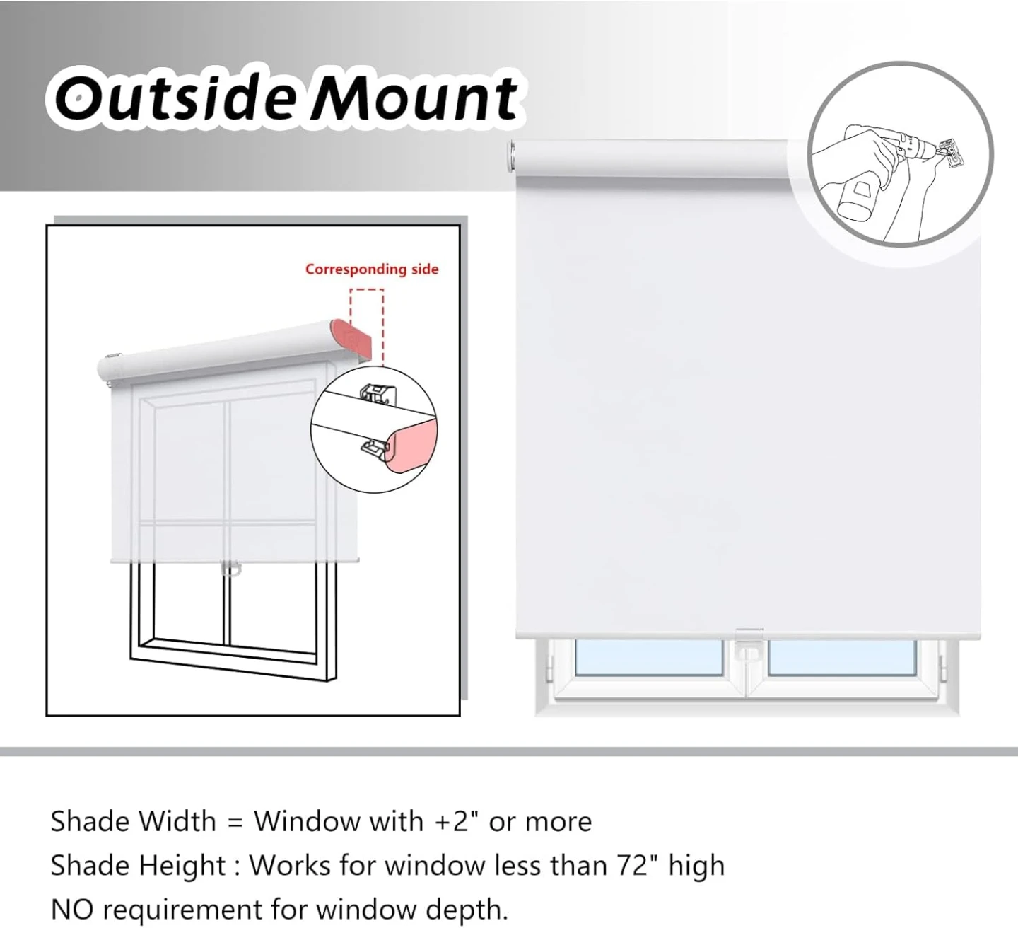 White Cordless Roller Shade - Blackout, UV Protection, - photo 5