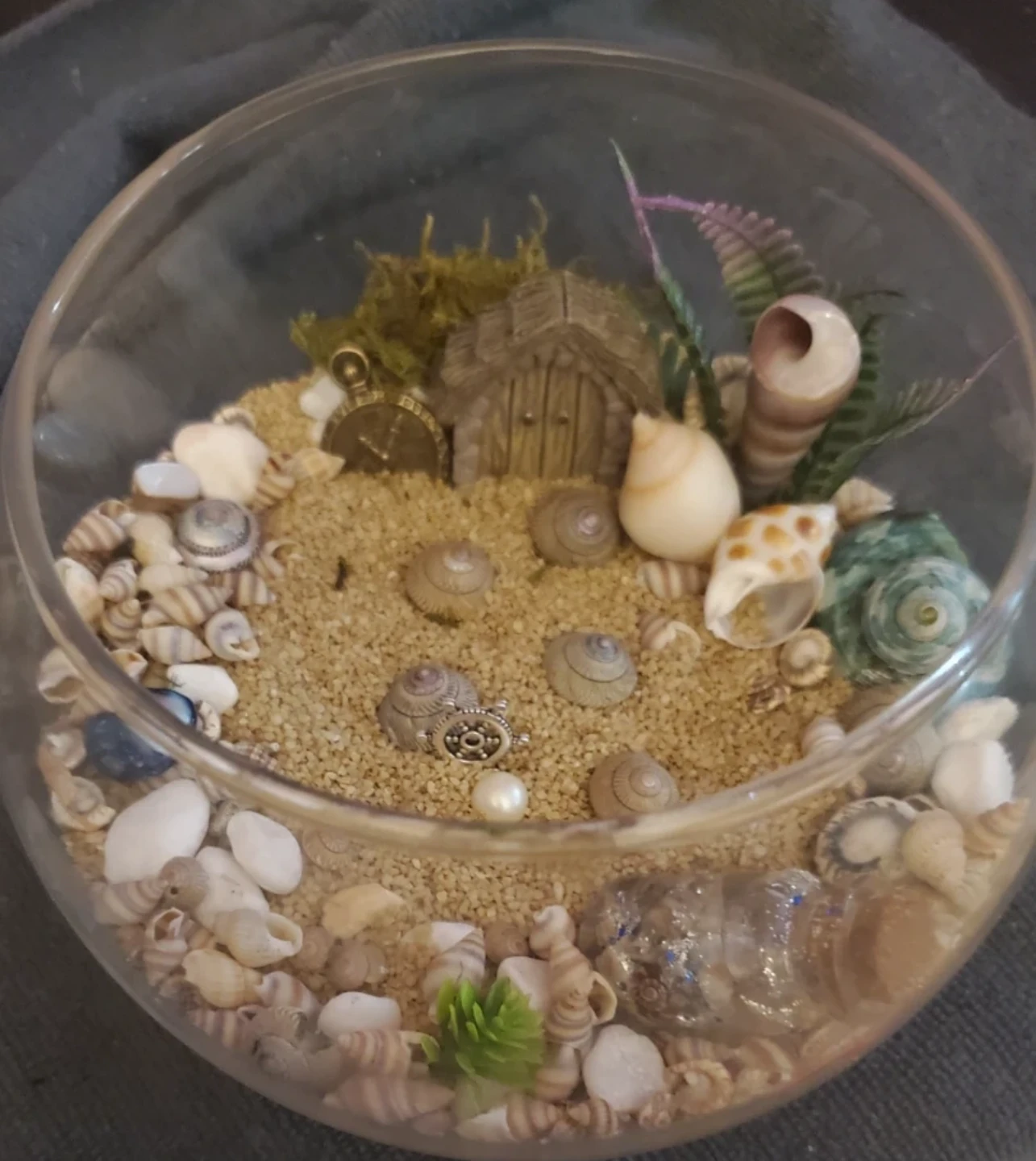 Glass Terrarium with Seashells and Fairy House - photo 3