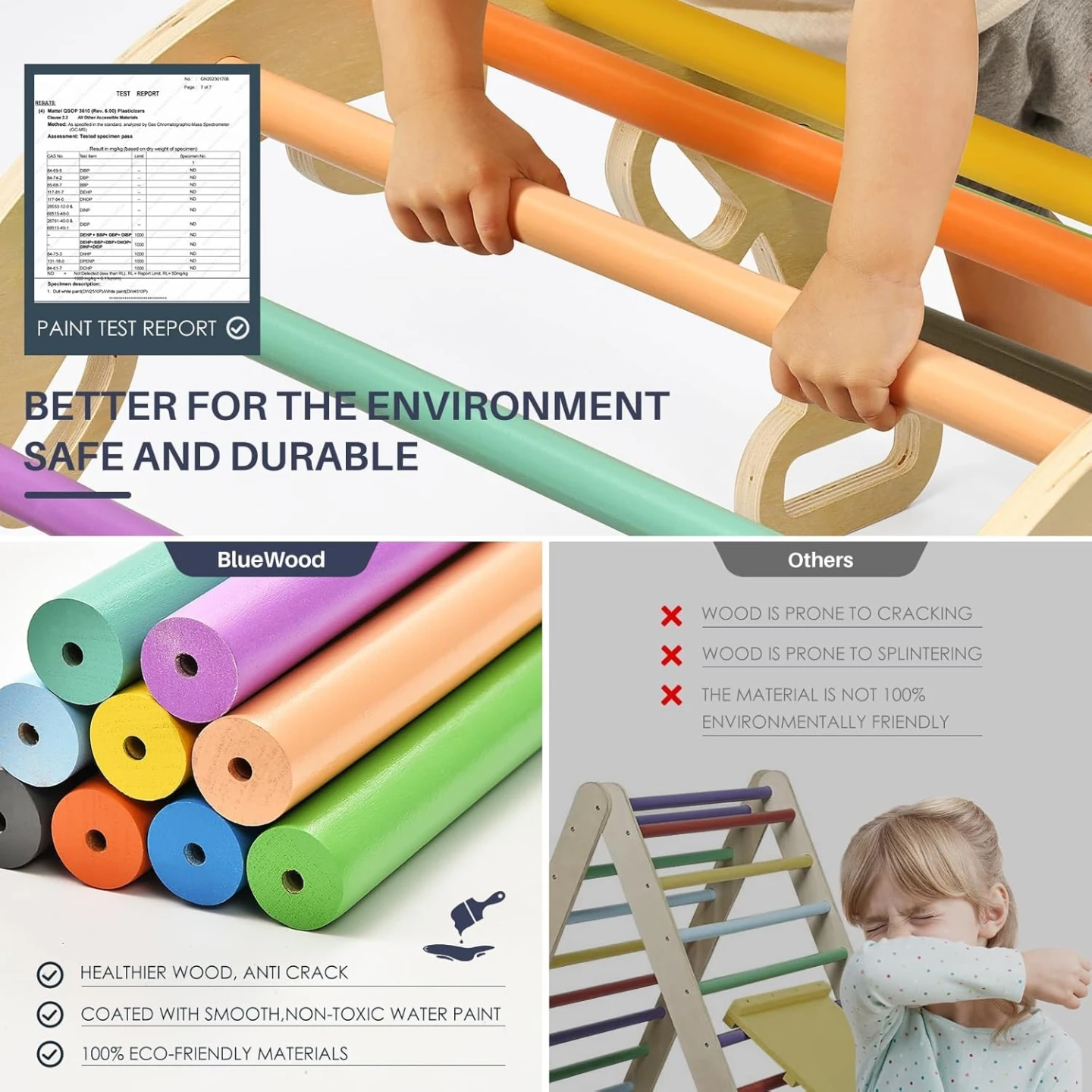 BlueWood Pikler Triangle Set, 7-in-1 Foldable Wooden For Toddler - photo 3