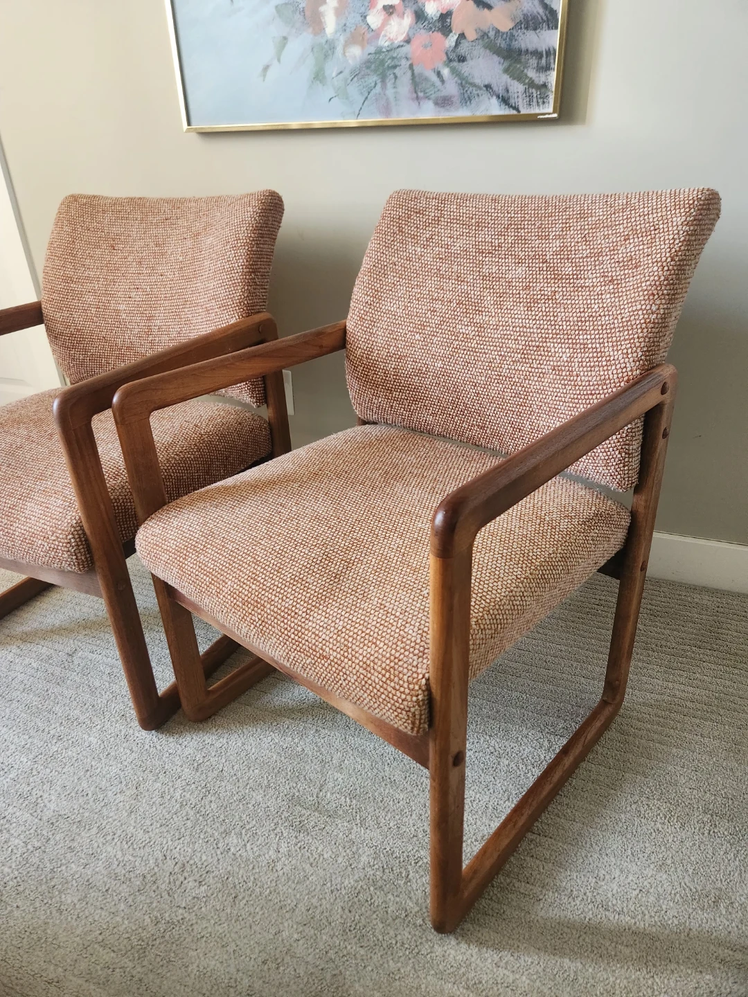 A Pair of mid century wood frame Accent Chairs - photo 2