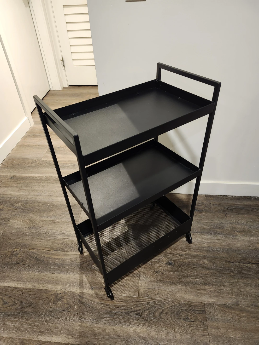 3-Tier Black Metal Rolling Utility Cart