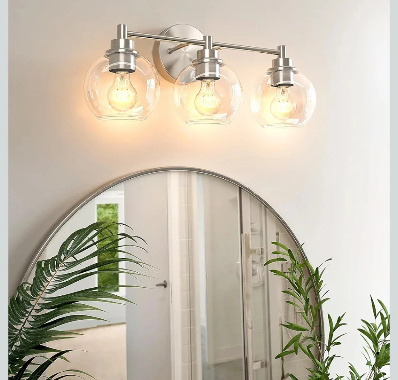 3-Light Vanity Light Fixture with Clear Glass Shades - photo 4