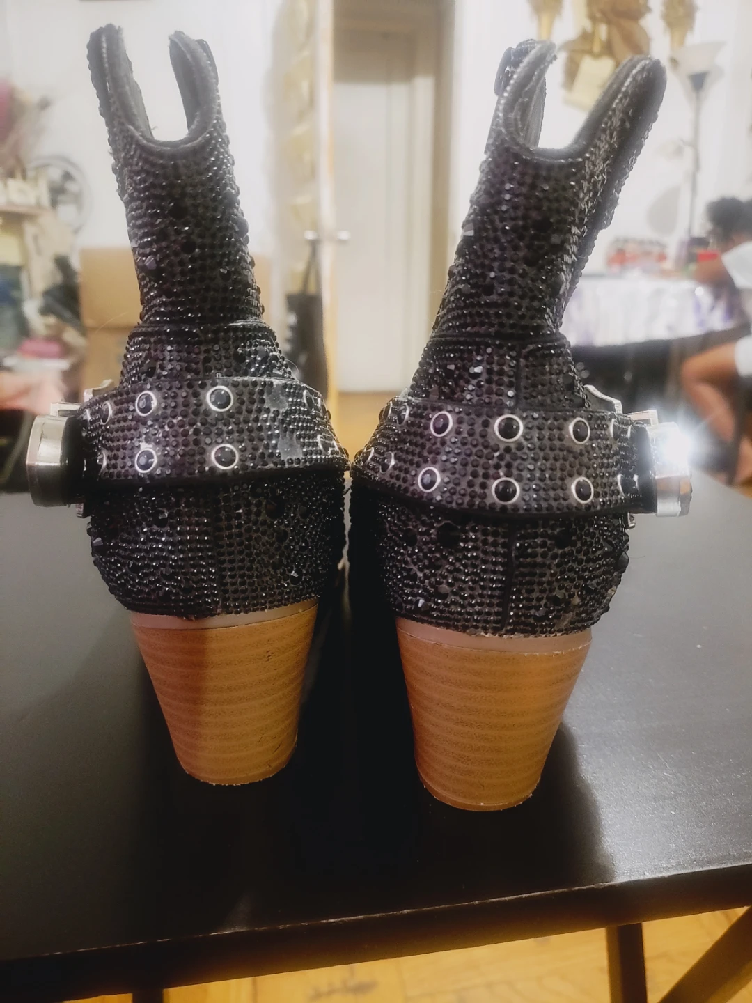 Women Black Rhinestone Embellished Cowboy Boots size 9 Preloved - photo 4