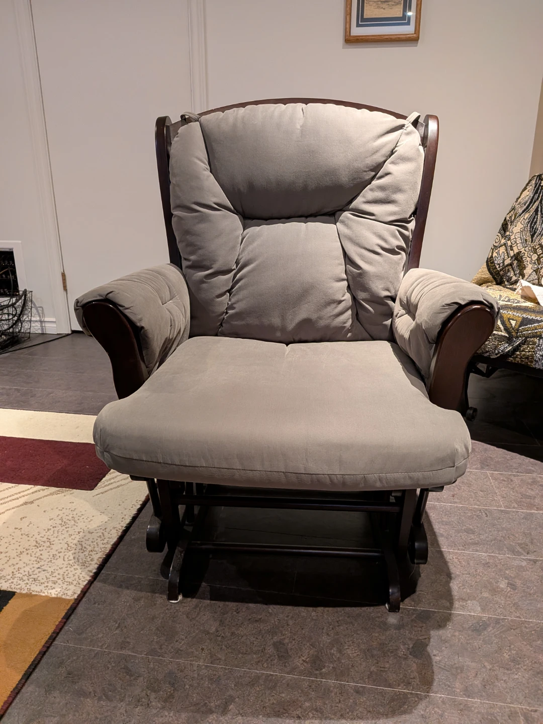 Grey Upholstered Glider Rocking Chair