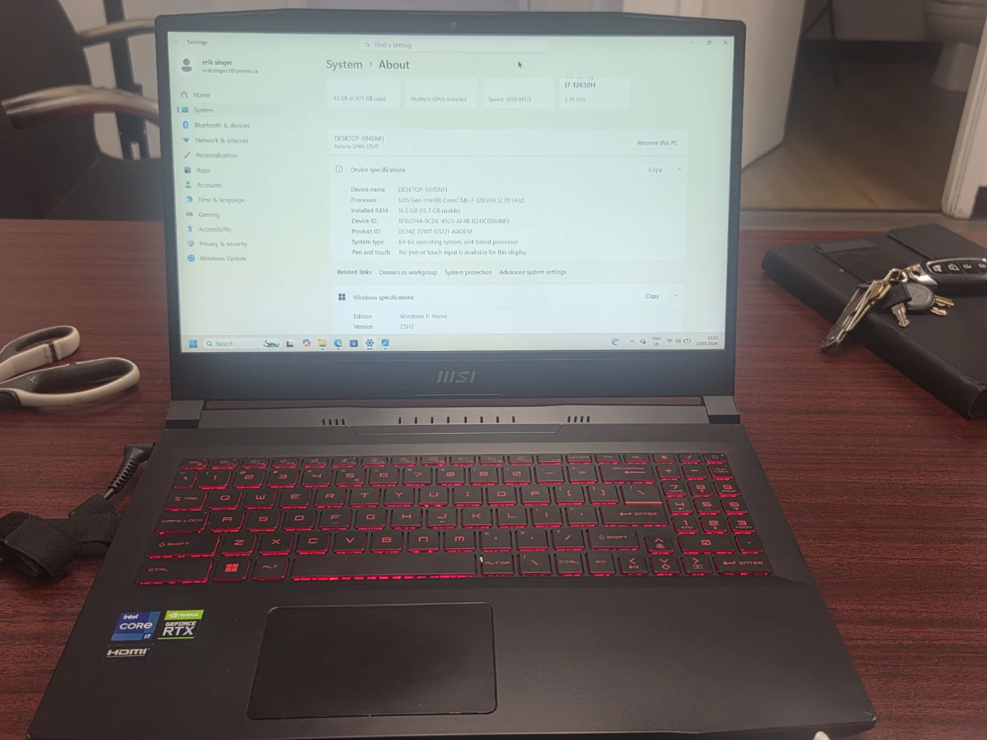 MSI Katana GF66 Gaming Laptop