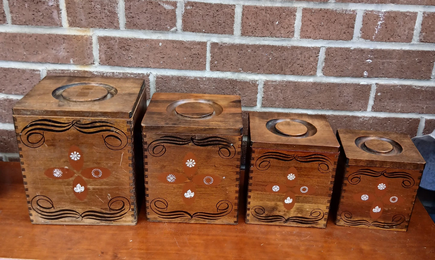 Vintage Hand Carved Hardwood Canister Set
