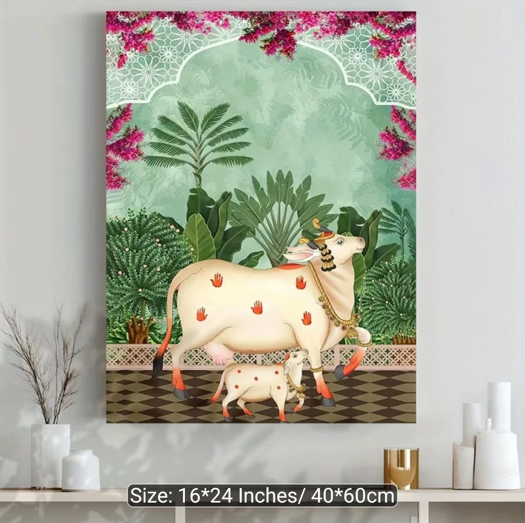 Indian Cow and Calf Canvas Art Print 16"x24"