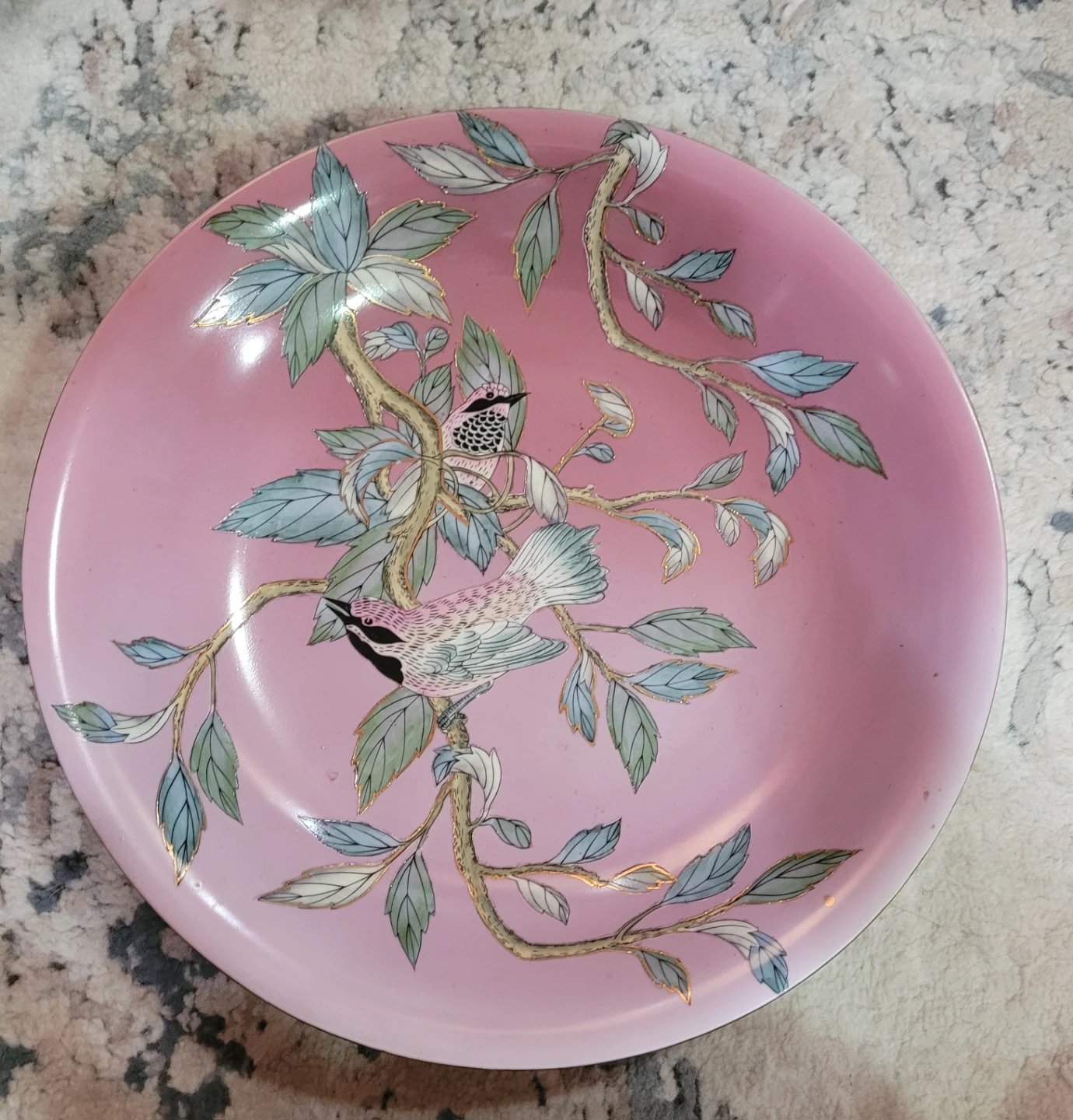 Pink Decorative Plate with Birds