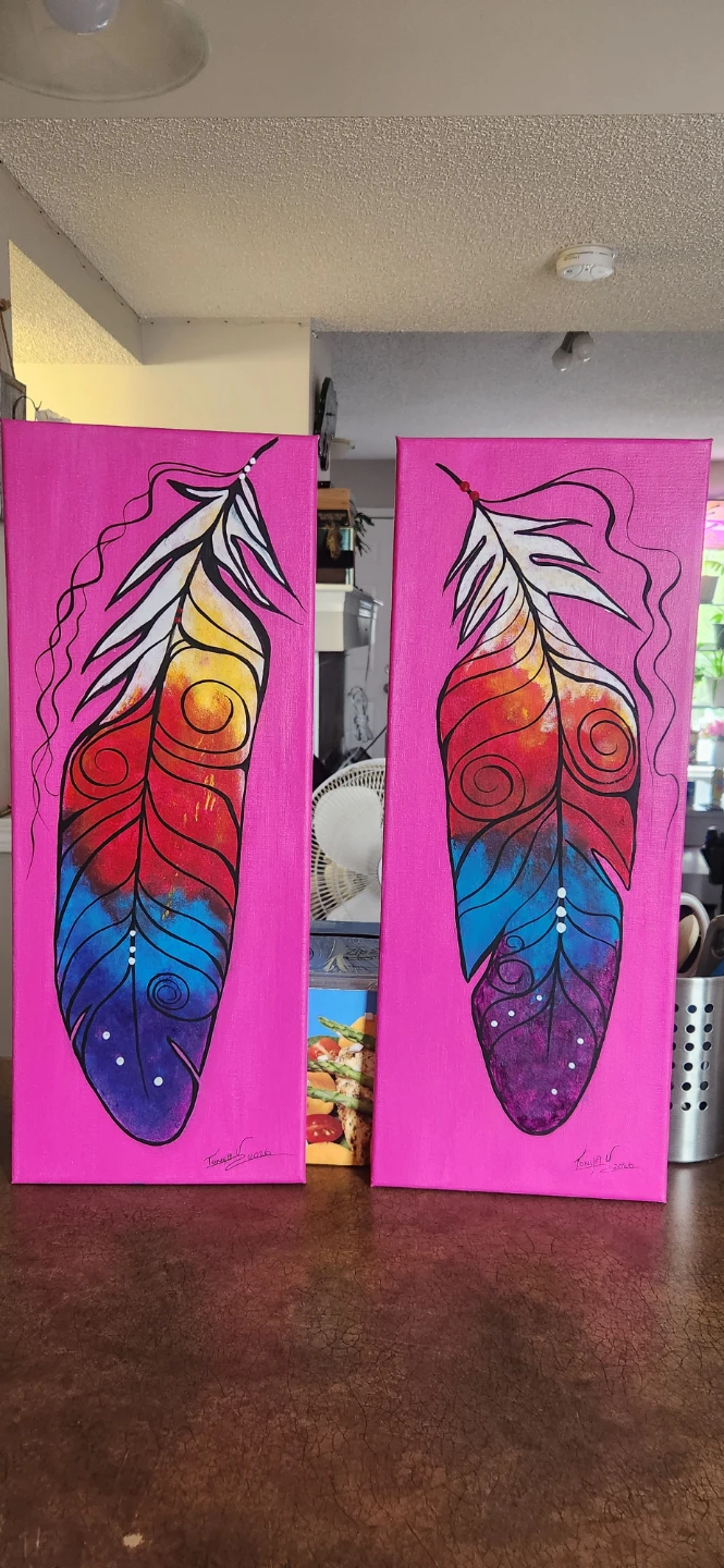 Set of 2 Feather Paintings