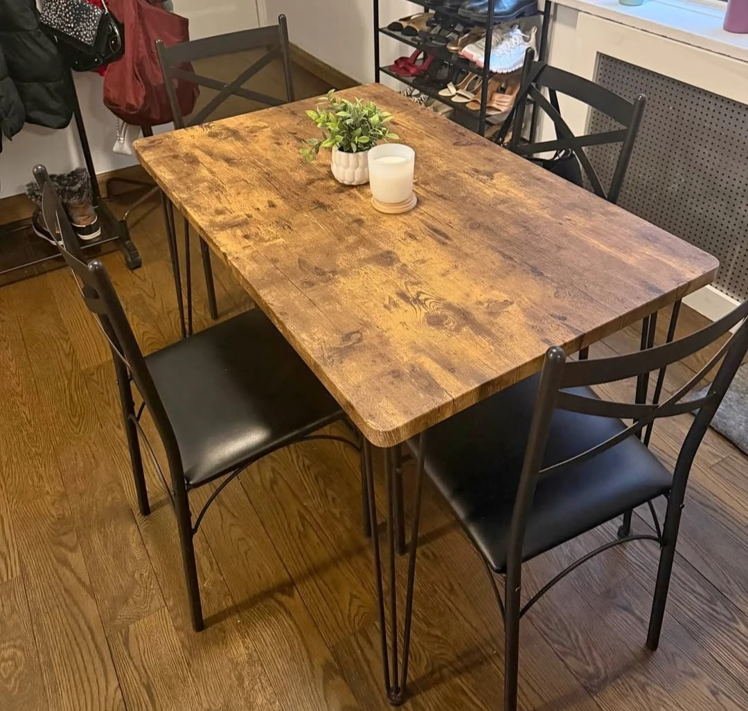 4-Piece Dining Table Set with 4 Metal Frame Chairs