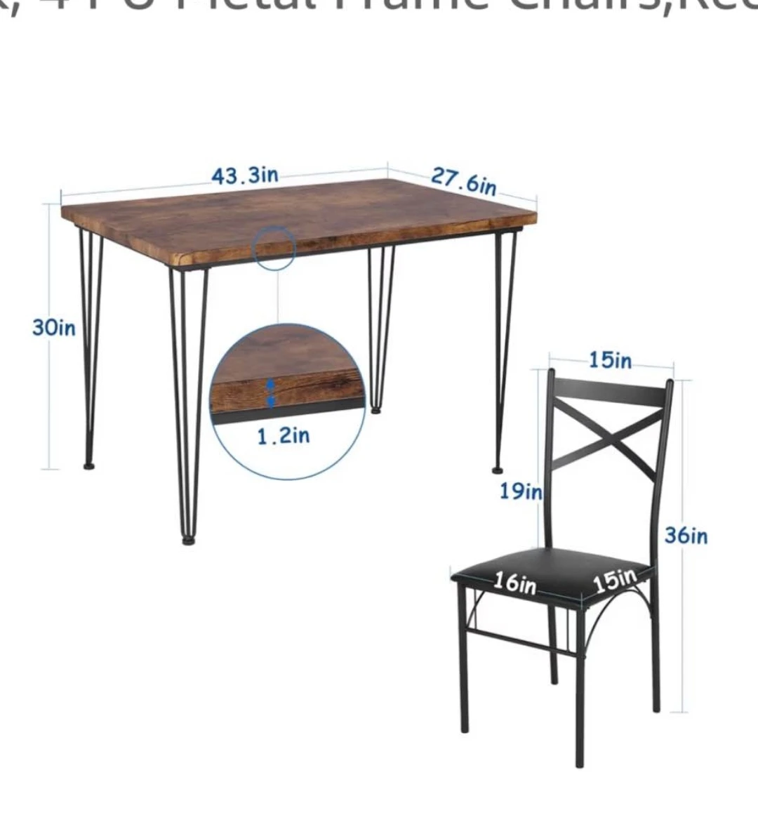 4-Piece Dining Table Set with 4 Metal Frame Chairs - photo 4