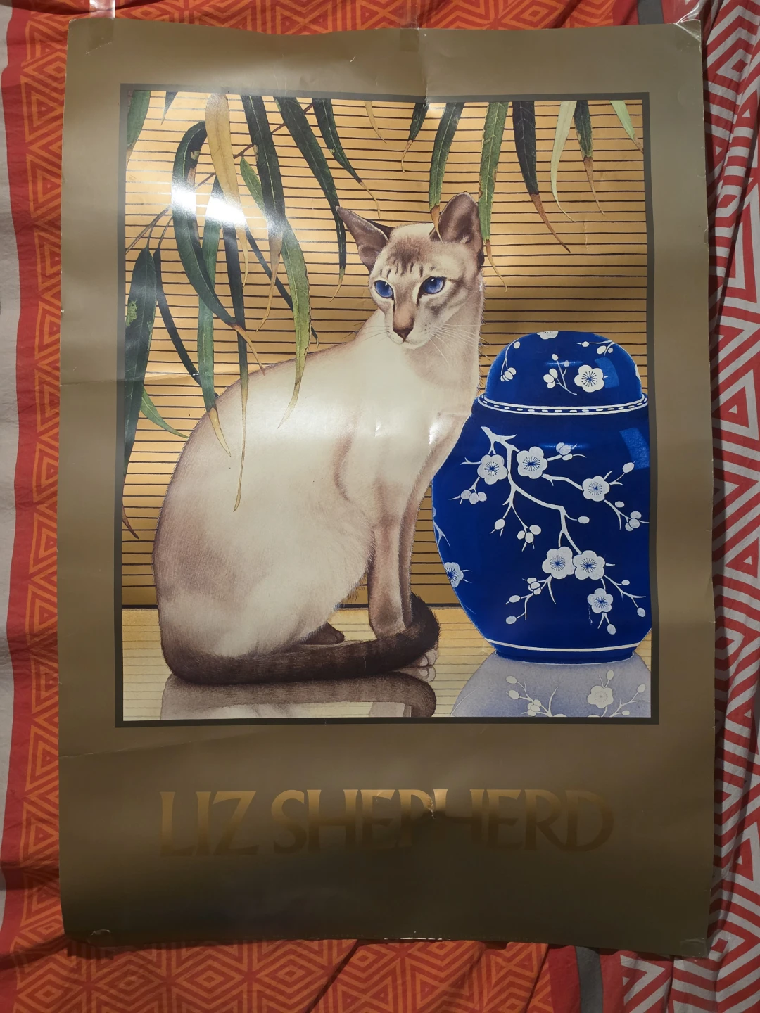 Liz Shepherd Siamese Cat and Blue Vase Print