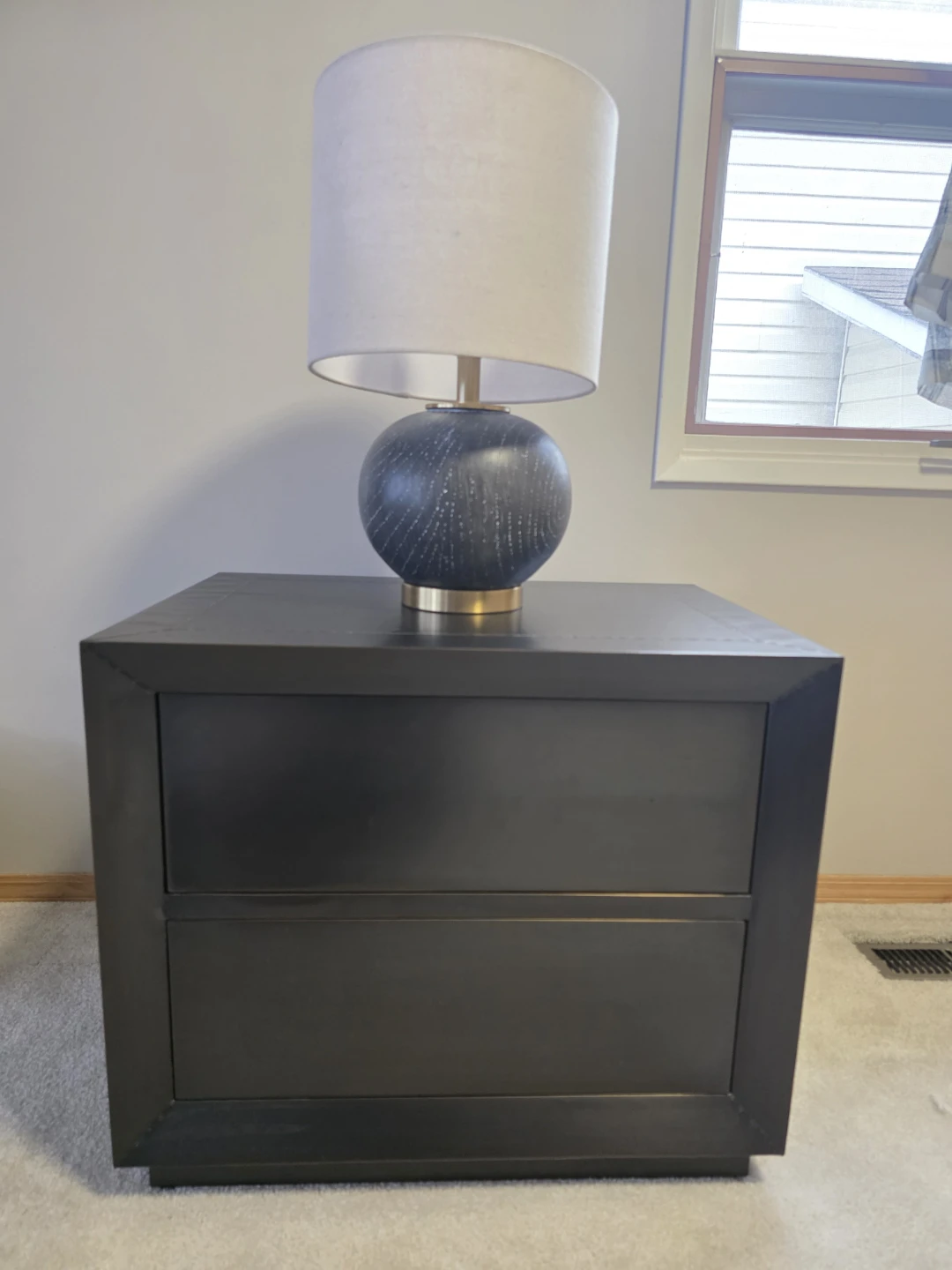Black 2-Drawer Nightstand with Metal Trim