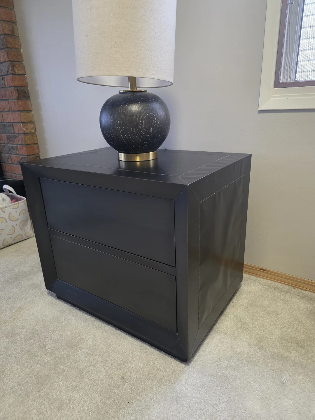 Black 2-Drawer Nightstand with Metal Trim - photo 2