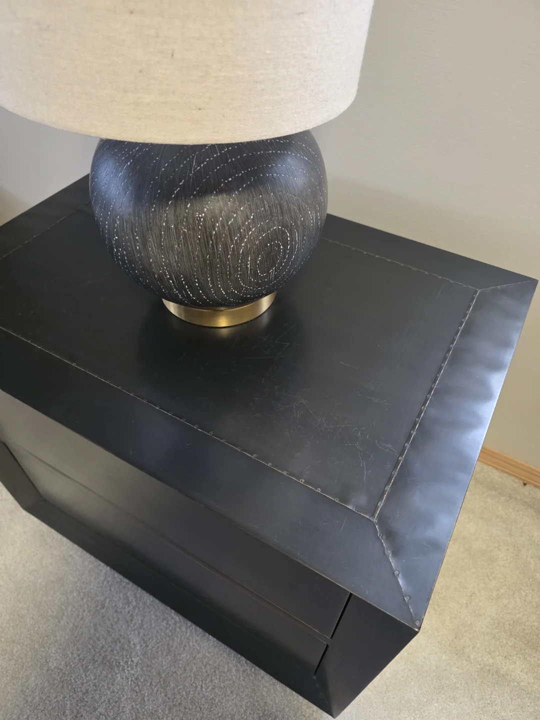 Black 2-Drawer Nightstand with Metal Trim - photo 3