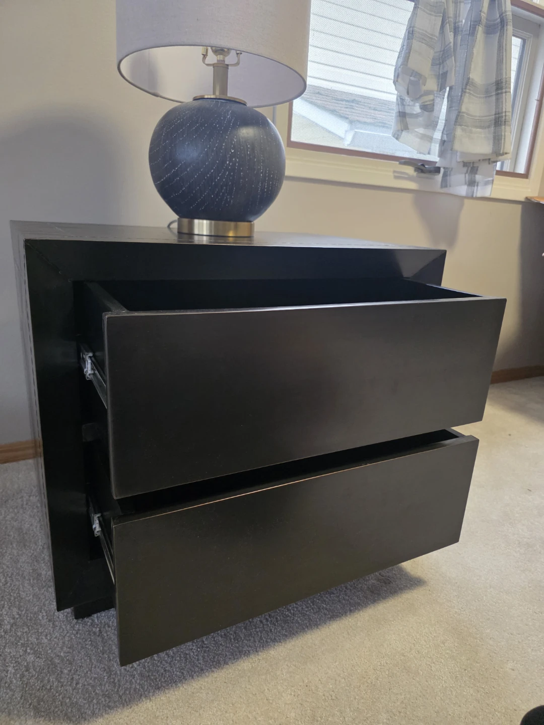 Black 2-Drawer Nightstand with Metal Trim - photo 4
