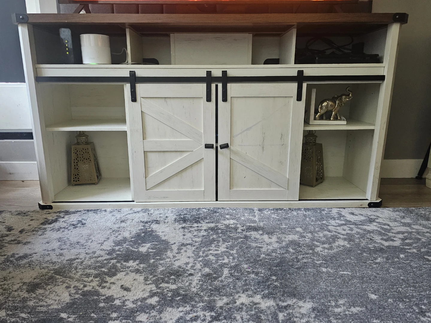 White Farmhouse Barn Door TV Stand