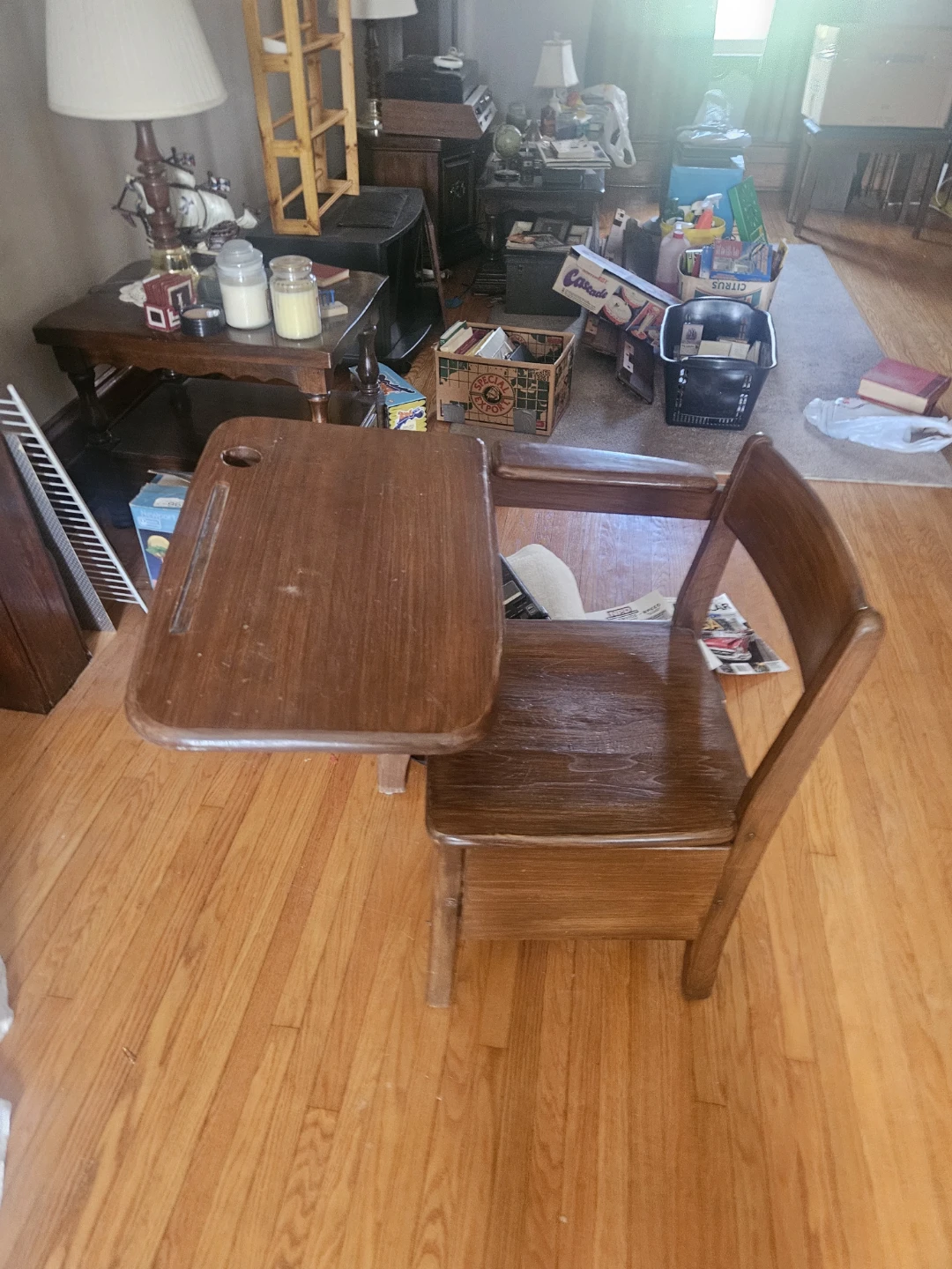 Vintage Wooden School Desk with Chair - photo 2