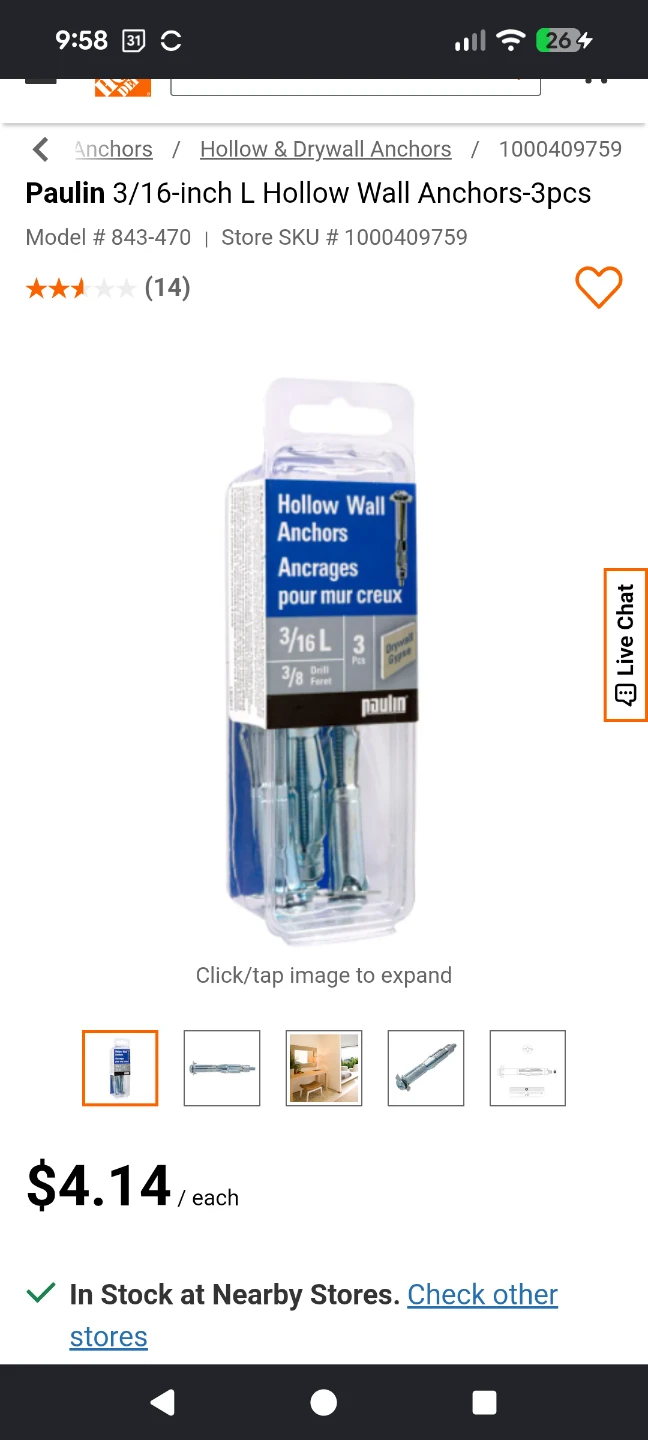 Paulin Hollow Wall Anchors 3/16 L - Up to 9 available - photo 2