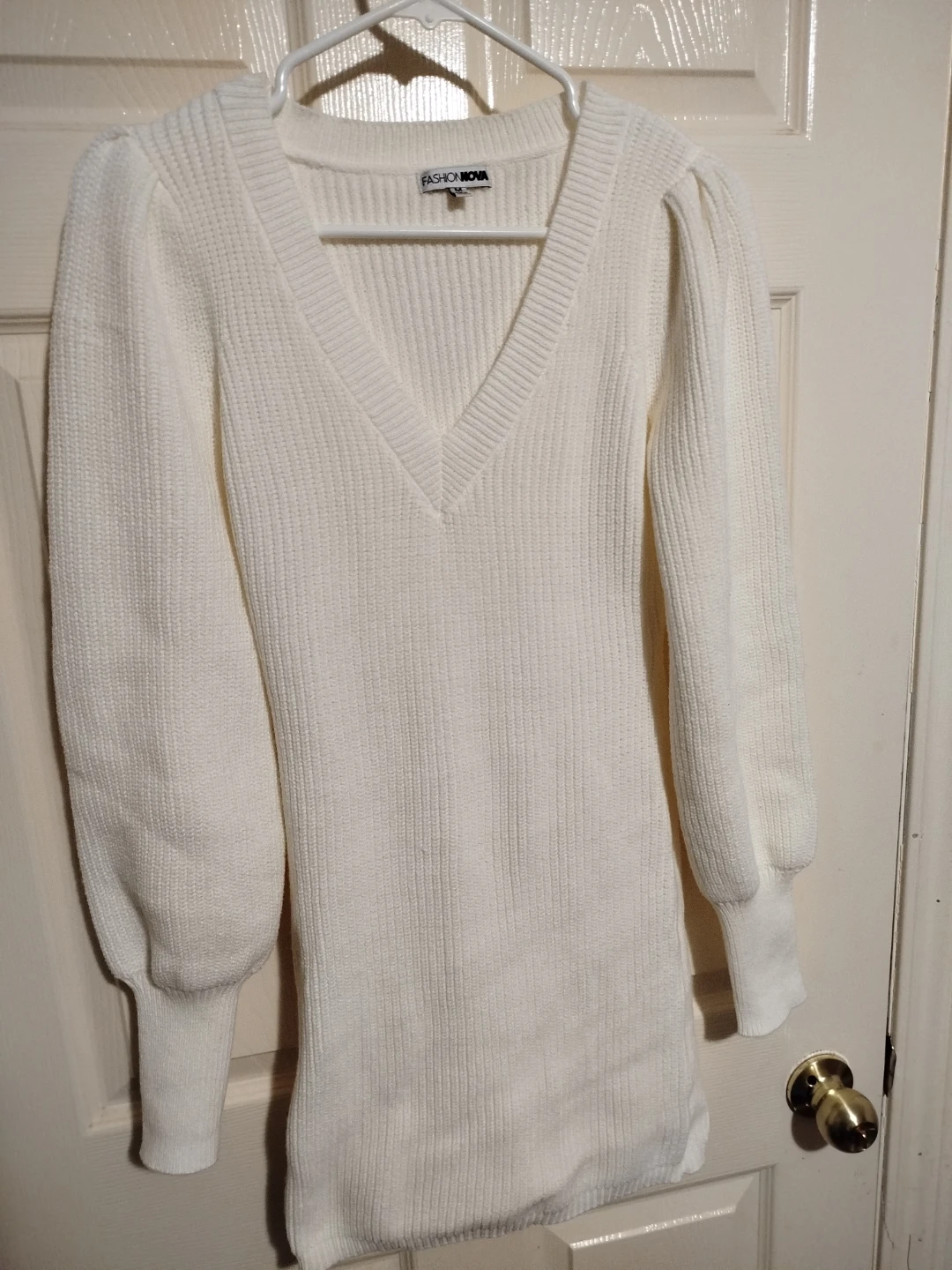Fashion Nova White V-Neck Sweater Dress Size M - photo 2
