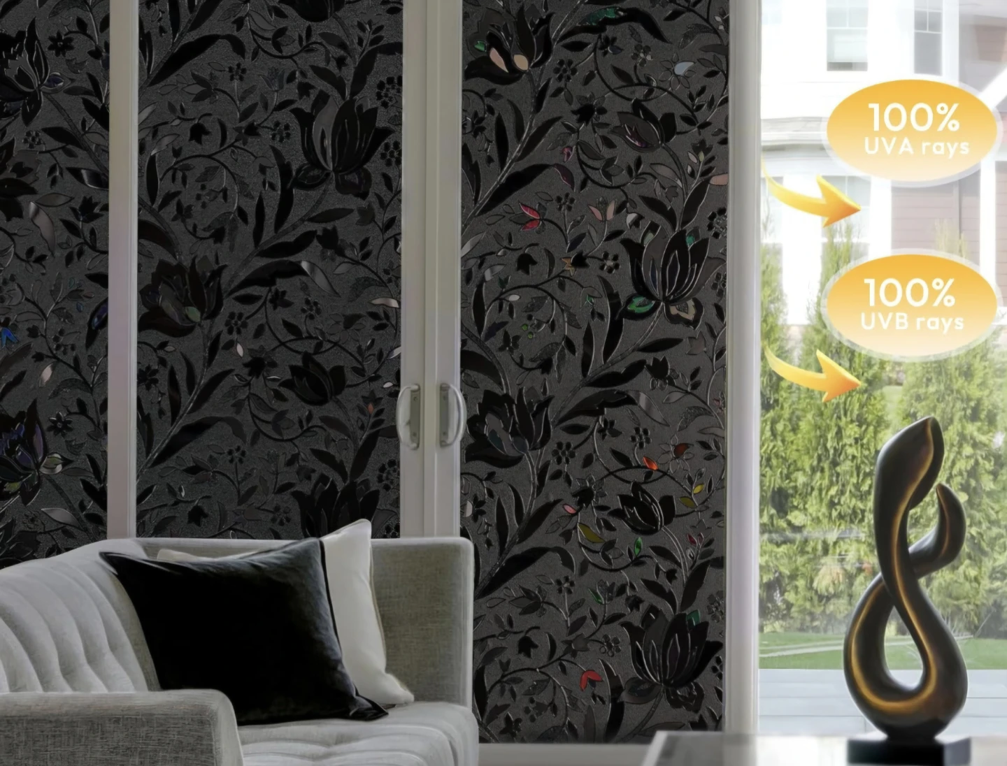 Frosted Privacy Window Film Removable Floral Design 17.5"×78.7" - photo 2