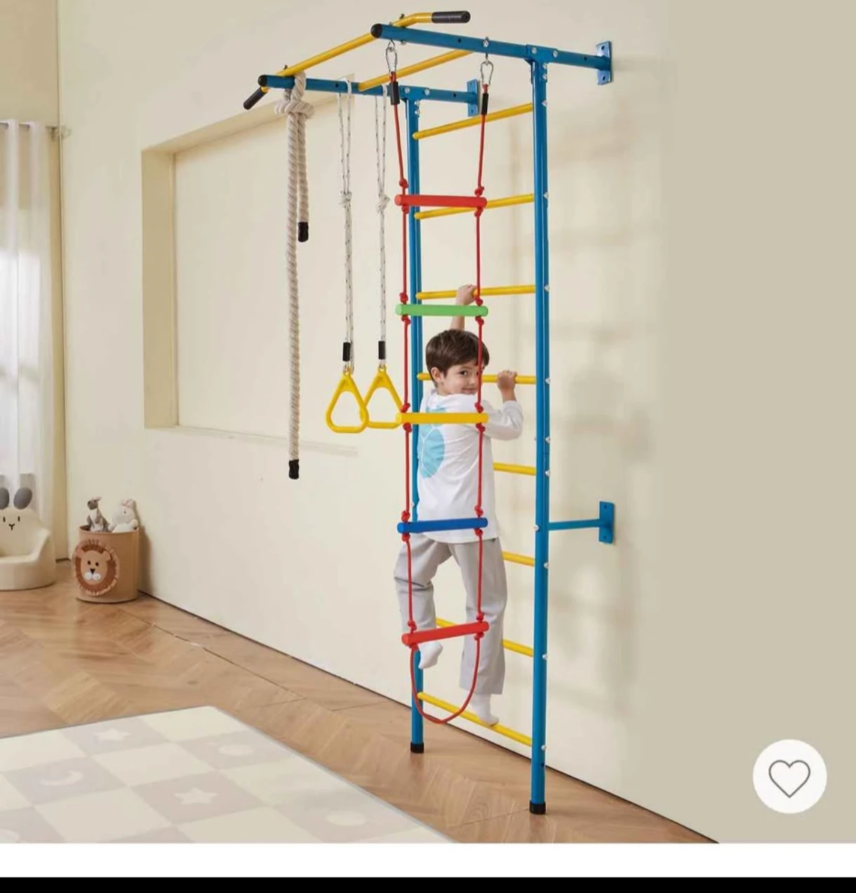 5-in-1 Indoor Jungle Gym with Pull-Up Bar, Rings, Rope Ladder