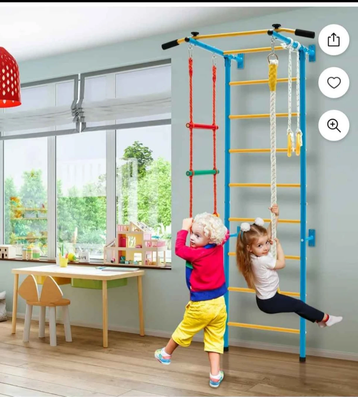 5-in-1 Indoor Jungle Gym with Pull-Up Bar, Rings, Rope Ladder - photo 5