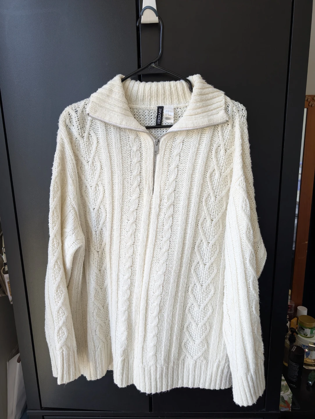 Divided H&M Cream Cable Knit Half-Zip Sweater