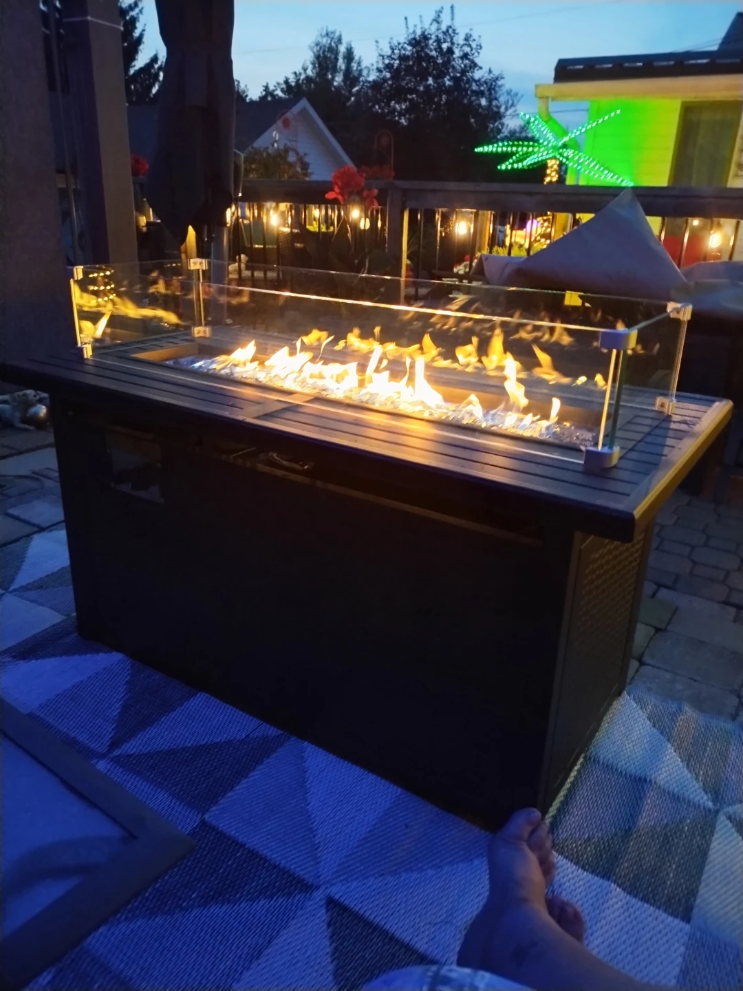 Rectangular Fire Table with Glass Wind Guard