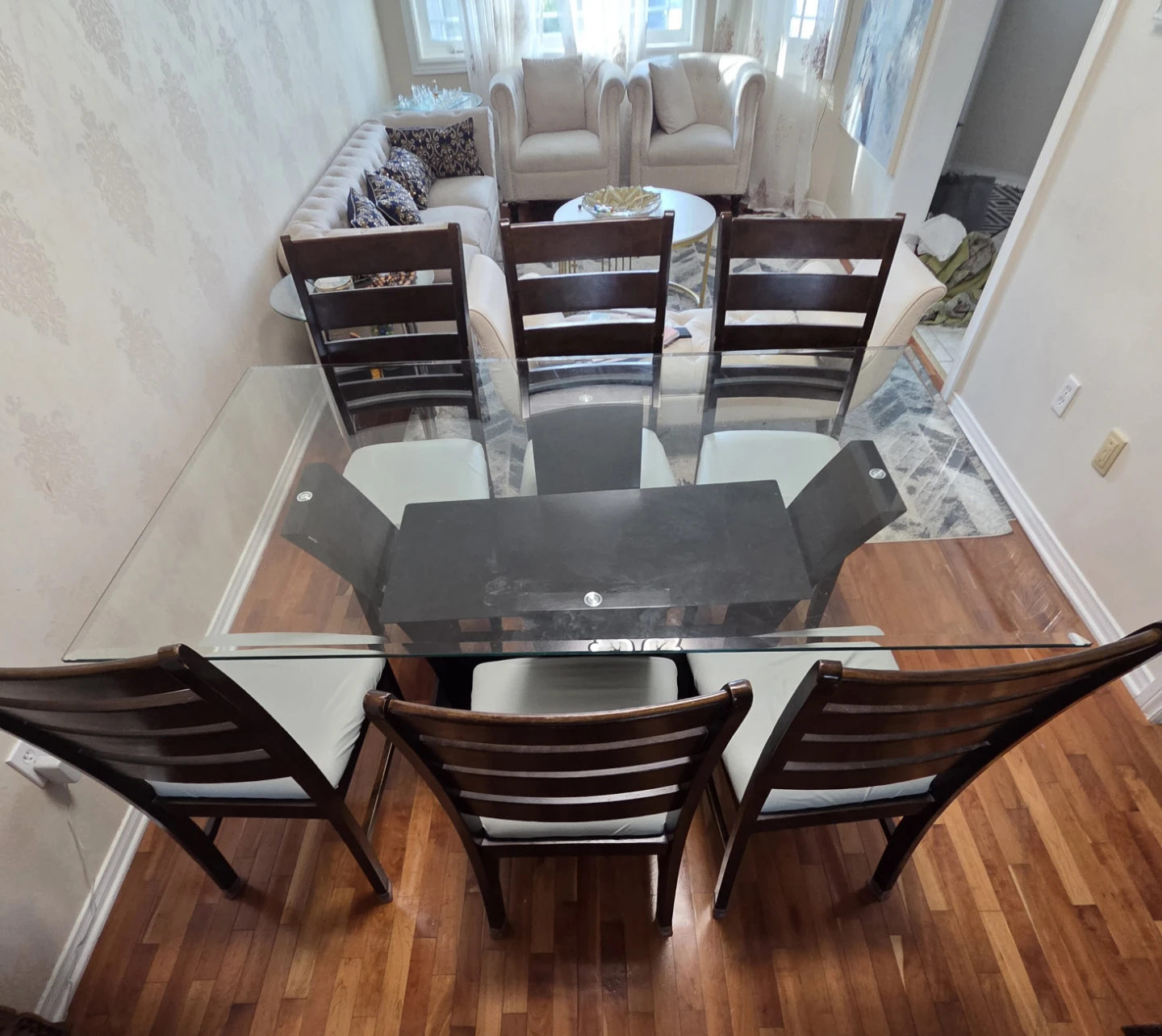 Glass Dining Table with 6 Chairs