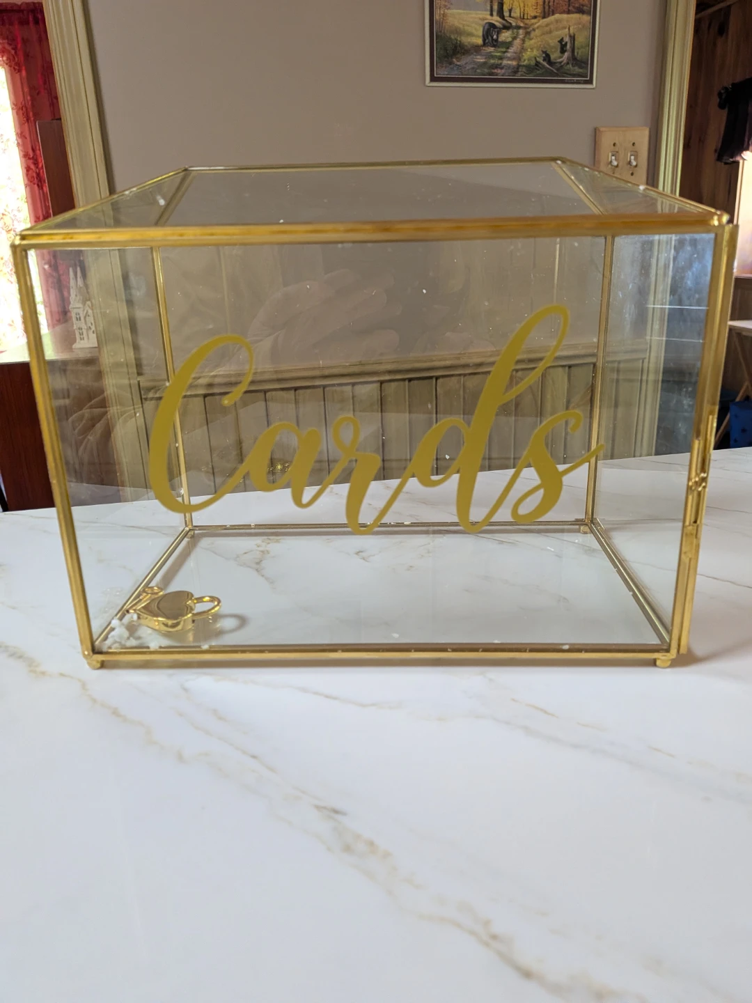 Glass Card Box with Gold Trim