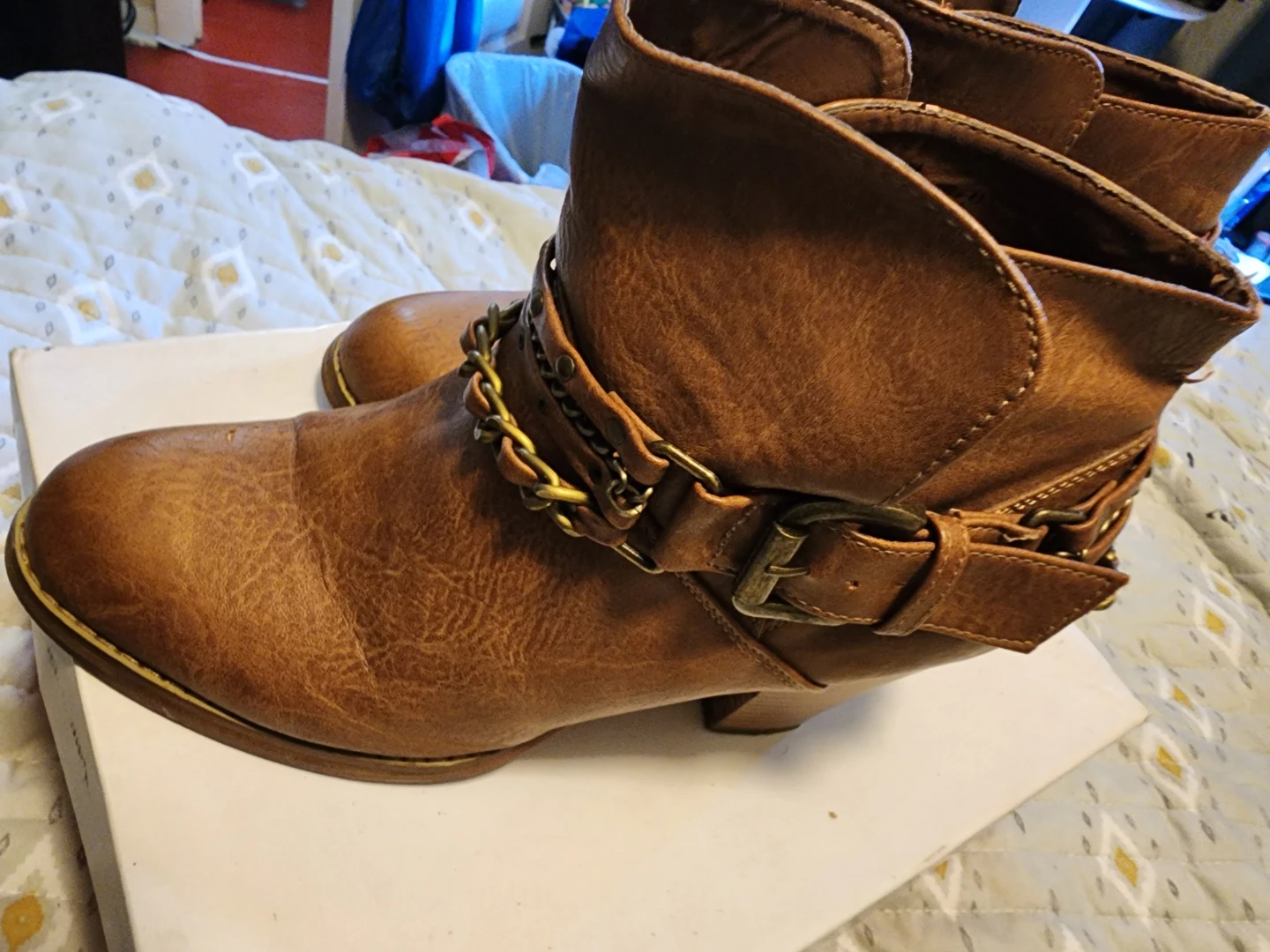 Just Fab Brown Ankle Boots with Chain Detail - photo 3