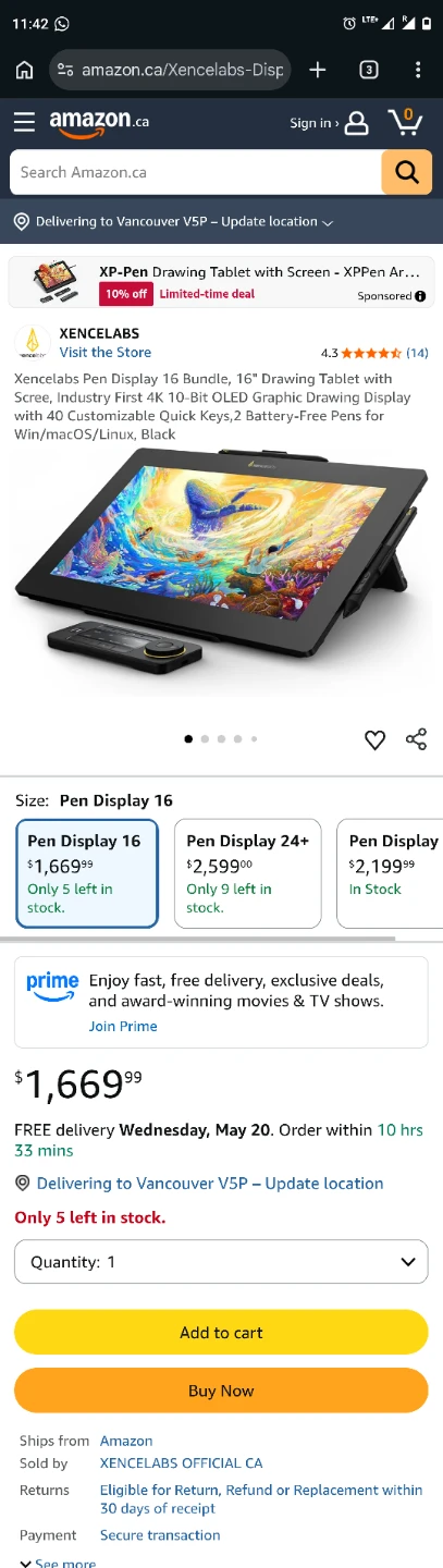 Xencelabs Pen Display 16 Studio Series Drawing Tablet