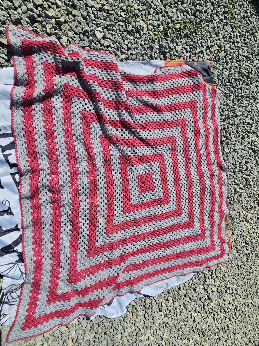 Handmade Crochet Blanket - Pink and Grey