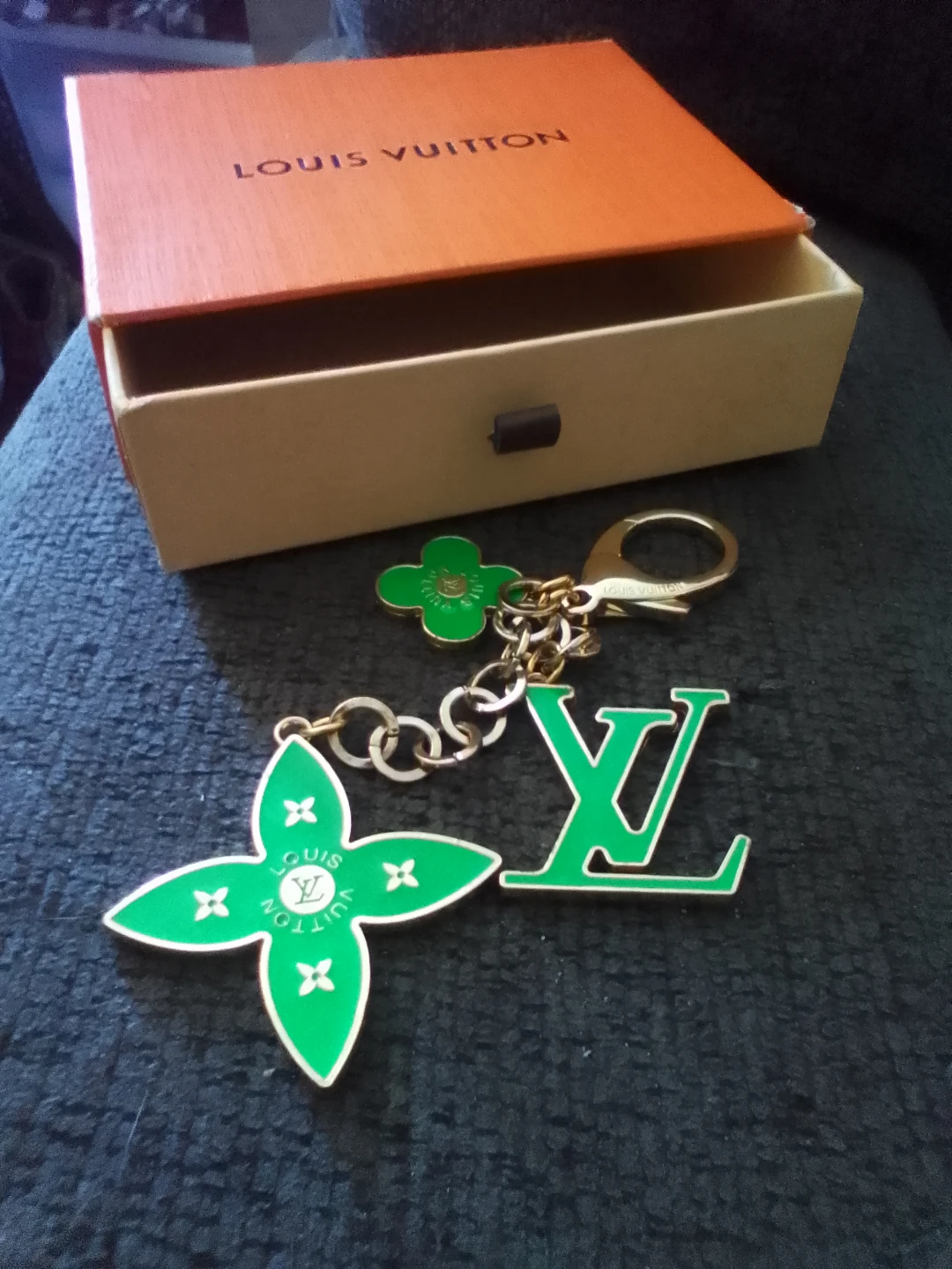 Louis Vuitton Green Flower & LV Monogram Bag Charm Keychain