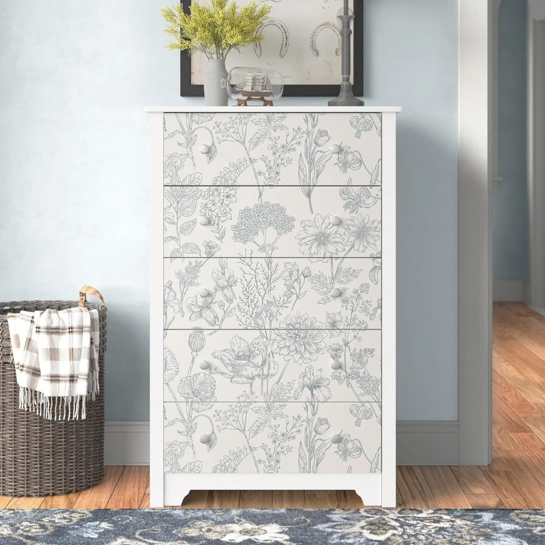 Blue Grey Floral Peel & Stick Wallpaper 17.3"x78.7", 2 Rolls - photo 2