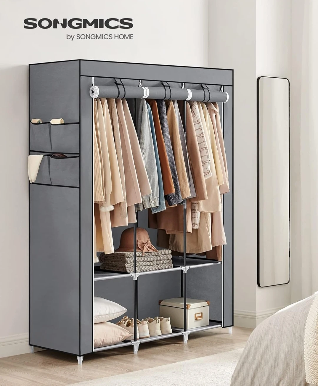 SONGMICS Grey Portable Wardrobe with Hanging Rail - photo 2