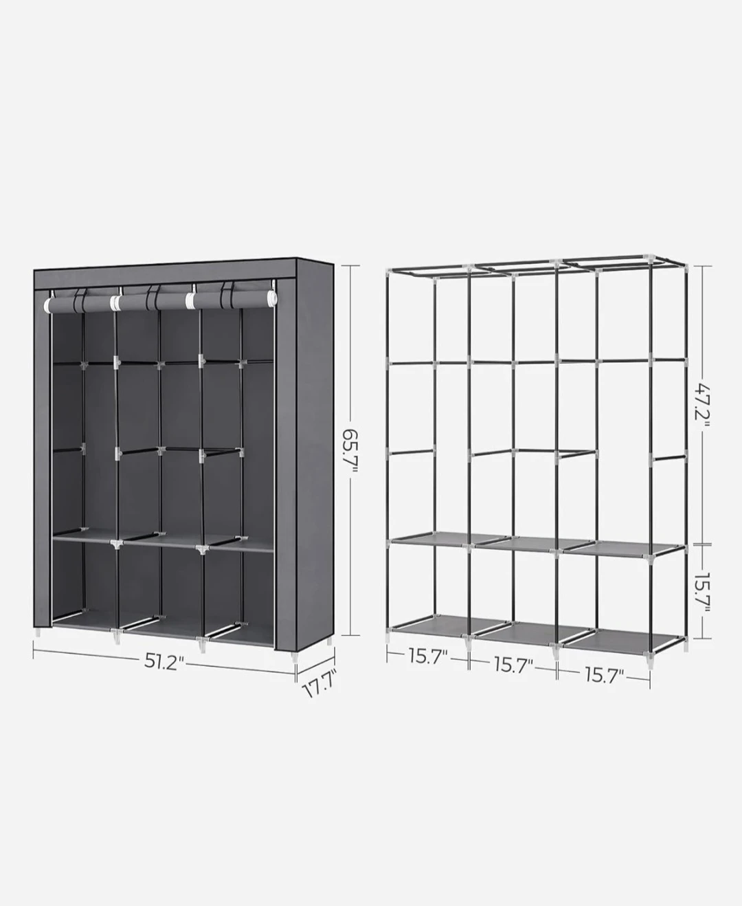 SONGMICS Grey Portable Wardrobe with Hanging Rail - photo 4