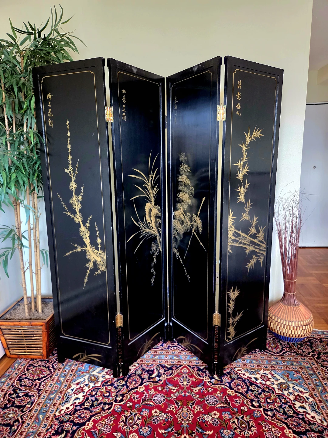 Large Vintage Double Sided Four Panel Partition/Room Divider - photo 2