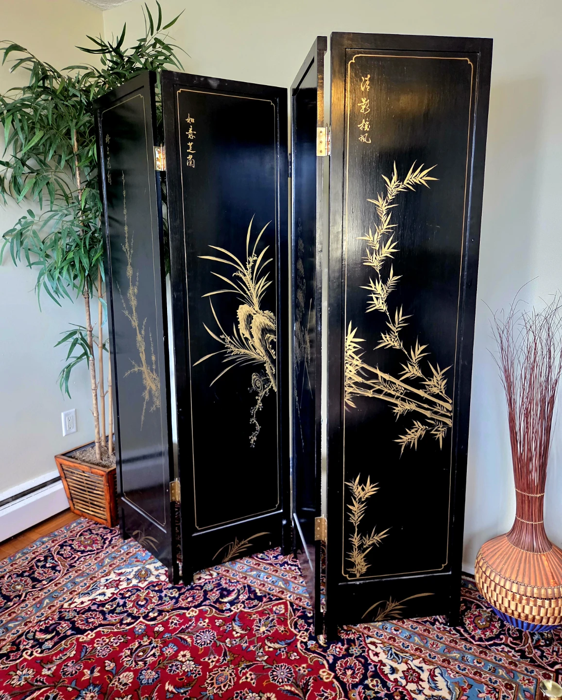 Large Vintage Double Sided Four Panel Partition/Room Divider - photo 3
